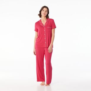 Sash & Rose Women's Bamboo Long PJ Set Red