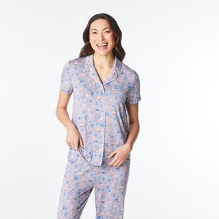 Sash & Rose Women's Bamboo Long Print PJ Set Blue Print