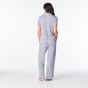 Sash & Rose Women's Bamboo Long Print PJ Set Blue Print