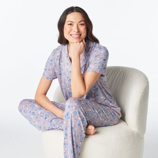 Sash & Rose Women's Bamboo Long Print PJ Set Blue Print