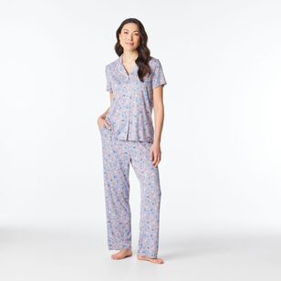 Sash & Rose Women's Bamboo Long Print PJ Set Blue Print