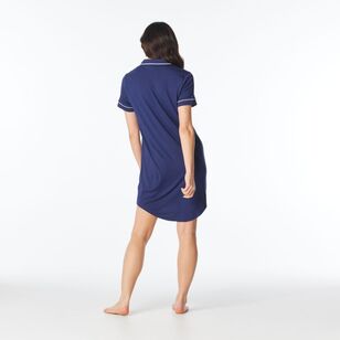 Sash & Rose Women's Bamboo Short Sleeve Button Thru Nightie Navy