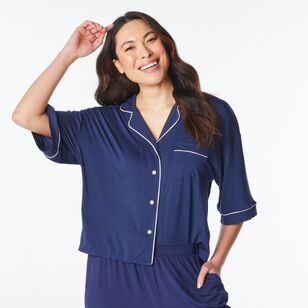 Sash & Rose Women's Bamboo Loose Fit Pyjama Set Navy