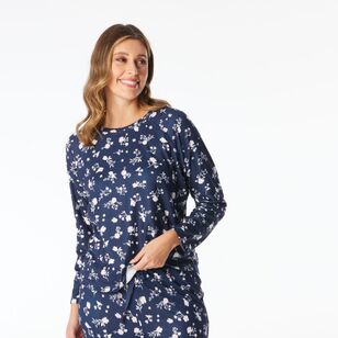 Sash & Rose Women's Supersoft Floral Print Long Sleeve Top Navy & White