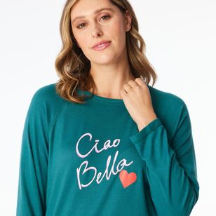 Sash & Rose Women's Supersoft Ciao Bella Long Sleeve Top Green