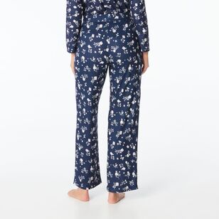 Sash & Rose Women's Supersoft Floral Print Long Pants Navy & White