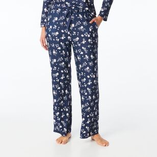 Sash & Rose Women's Supersoft Floral Print Long Pants Navy & White