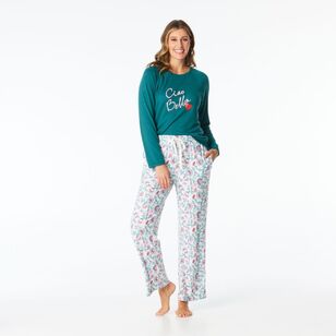 Sash & Rose Women's Supersoft Print Long Pants Green & Multicoloured