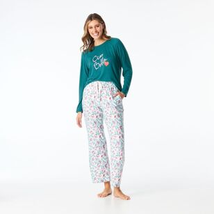 Sash & Rose Women's Supersoft Print Long Pants Green & Multicoloured