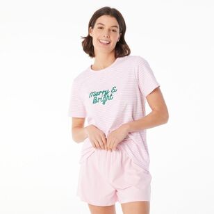 Sash & Rose Women's Xmas Cotton Pyjama Set Pink