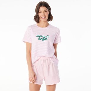 Sash & Rose Women's Xmas Cotton Pyjama Set Pink