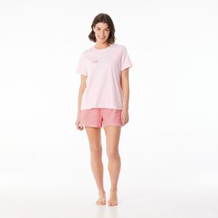 Sash & Rose Women's Xmas Cotton Short Sleeve Pyjama Set Pink & Red