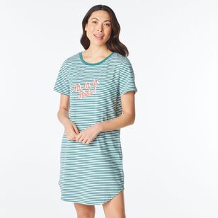 Sash & Rose Women's Xmas Cotton Nightie Green Stripe