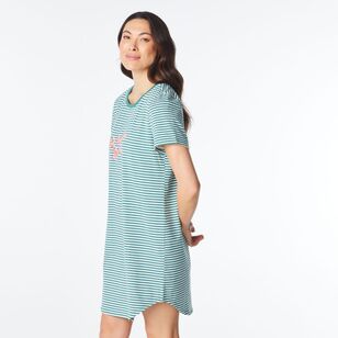 Sash & Rose Women's Xmas Cotton Nightie Green Stripe