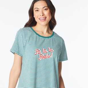 Sash & Rose Women's Xmas Cotton Nightie Green Stripe