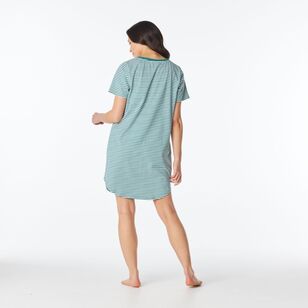 Sash & Rose Women's Xmas Cotton Nightie Green Stripe