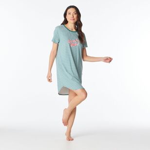 Sash & Rose Women's Xmas Cotton Nightie Green Stripe