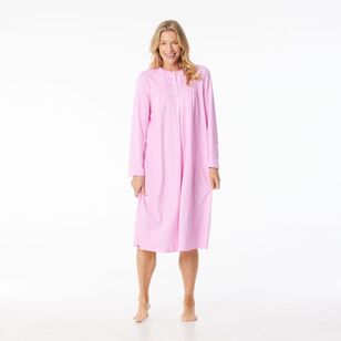 Sash & Rose Women's Cotton Interlock Long Sleeve Nightie Pink