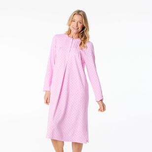 Sash & Rose Women's Cotton Interlock Long Sleeve Nightie Pink