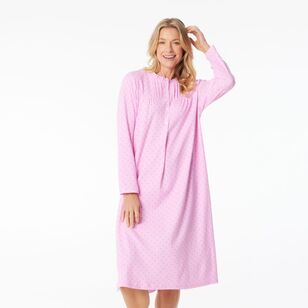 Sash & Rose Women's Cotton Interlock Long Sleeve Nightie Pink