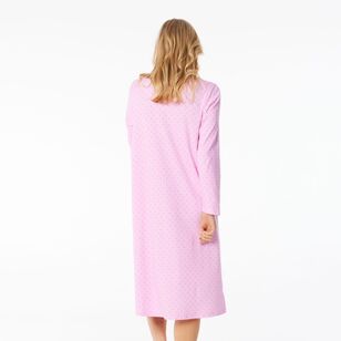 Sash & Rose Women's Cotton Interlock Long Sleeve Nightie Pink