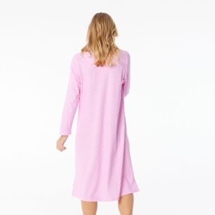 Sash & Rose Women's Cotton Interlock Long Sleeve Nightie Pink