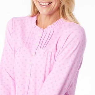 Sash & Rose Women's Cotton Interlock Long Sleeve Nightie Pink