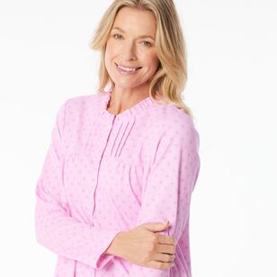 Sash & Rose Women's Cotton Interlock Long Sleeve Nightie Pink