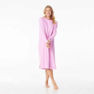 Sash & Rose Women's Cotton Interlock Long Sleeve Nightie Pink