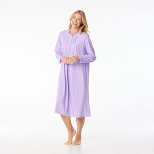 Sash & Rose Women's Cotton Interlock Long Sleeve Nightie Purple