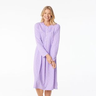 Sash & Rose Women's Cotton Interlock Long Sleeve Nightie Purple