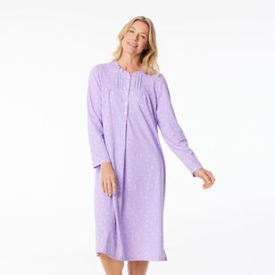 Sash & Rose Women's Cotton Interlock Long Sleeve Nightie Purple