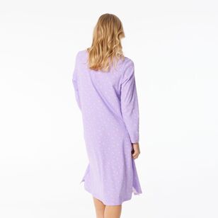 Sash & Rose Women's Cotton Interlock Long Sleeve Nightie Purple