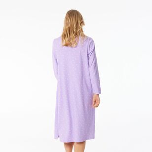 Sash & Rose Women's Cotton Interlock Long Sleeve Nightie Purple