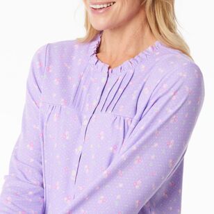 Sash & Rose Women's Cotton Interlock Long Sleeve Nightie Purple