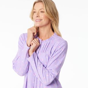 Sash & Rose Women's Cotton Interlock Long Sleeve Nightie Purple