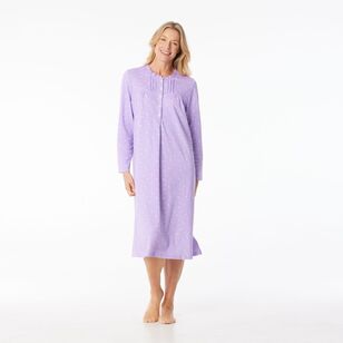 Sash & Rose Women's Cotton Interlock Long Sleeve Nightie Purple