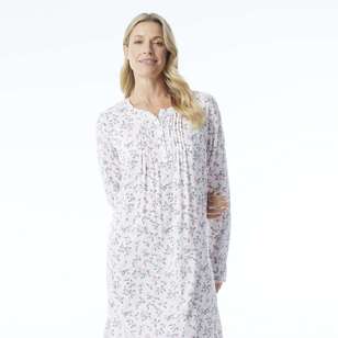 Sash & Rose Women's Viscose Floral Long Sleeve Nightie White & Floral