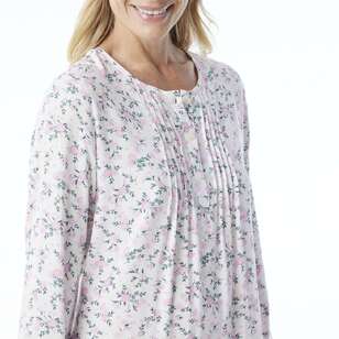 Sash & Rose Women's Viscose Floral Long Sleeve Nightie White & Floral