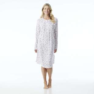 Sash & Rose Women's Viscose Floral Long Sleeve Nightie White & Floral