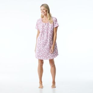 Sash & Rose Women's Short Sleeve Cotton Knit Nightie Pink Floral