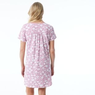 Sash & Rose Women's Short Sleeve Cotton Knit Nightie Pink Floral