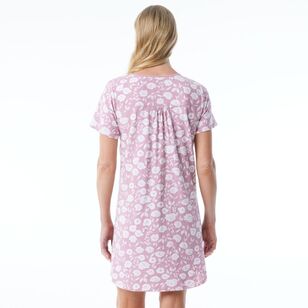 Sash & Rose Women's Short Sleeve Cotton Knit Nightie Pink Floral