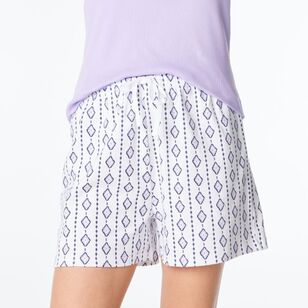 Sash & Rose Women's Cotton Interlock Print Shorts White & Print