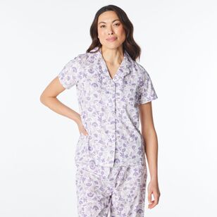 Sash & Rose Women's Print Cotton Poplin Pyjama Set Blue Print