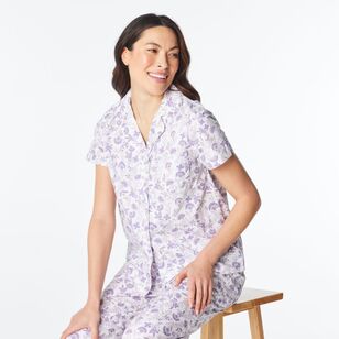 Sash & Rose Women's Print Cotton Poplin Pyjama Set Blue Print