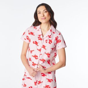 Sash & Rose Women's Cotton Poplin Pyjama Set Lobster