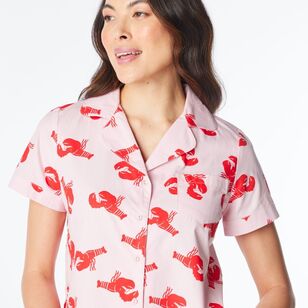 Sash & Rose Women's Cotton Poplin Pyjama Set Lobster