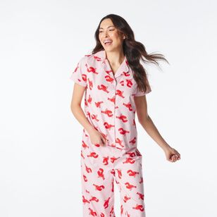 Sash & Rose Women's Cotton Poplin Pyjama Set Lobster