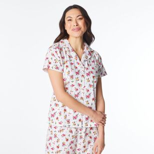 Sash & Rose Women's Floral Cotton Poplin Pyjama Set White & Floral